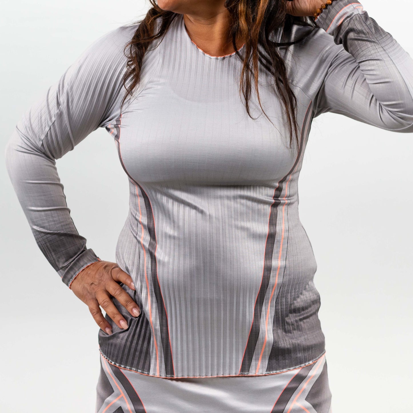 Pleated Long Sleeve Crew Ashphalt