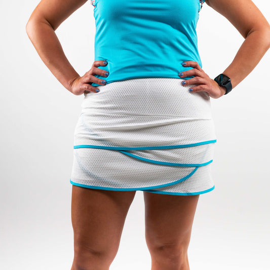 Long Wavy Scalloped Skort White/Ocean Blue