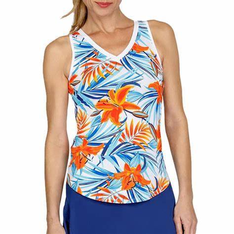 Madison Racerback Tank Mango Lillies